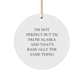 Funny Alaska Circle Ornament Gifts from Friends to Family - 'I'm Not Perfect But I'm From Alaska And That's Basically The Same Thing' Circle Decoration - Image 1